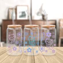 5 adesivos de copo de vidro DTF UV com gatinho fofo, adesivos de cristal 3D à prova d'água e resistentes a arranhões, adequados para copos de vidro de 473 ml, canecas, artesanato, ótima opção para decorar itens pessoais! (11,9 cm x 24,9 cm)