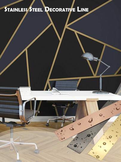 1 pieza Tira de metal decorativa de acero inoxidable DIY para pared, acabado espejo o cepillado, autoadhesiva, se puede cortar a medida, apta para decoración de techos, paredes y gabinetes, disponible en plata, negro, oro rosa y oro