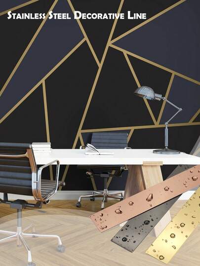 1pc Stainless Steel DIY Wall Decorative Metal Strip, Mirror Or Brushed Finish, Self-Adhesive, Can Be Cut To Size, Multiple Sizes Available, Suitable For Ceiling/Backsplash/Wardrobe Decor, Silver/Black/Rose Gold/Gold