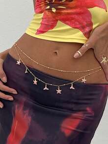 2pcs Fashion Summer Simple Multi-Layer Body Chain, Beach Vacation Style Starfish & Tassel Waist Chain For Women, Fit For All Occasions, Perfect Gift
