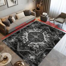 1pc Luxury Black & Gray Vintage Boho Area Rug With American Creative Elements, Rectangular Soft & Anti-Slip Carpet For Outdoor, Entryway, Living Room, Bedroom, Laundry Room, Bathroom, Game Room, Machine Washable, Home Decor