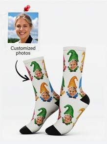 1 Pair Men's Custom Face Print Mid-Calf Socks, Personalized Easter Pattern Socks, Holiday Gift Socks