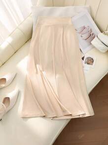 Women's Solid Color Casual Elegant Knotted Waist Tie Satin Skirt, Suitable For Party And Evening Date