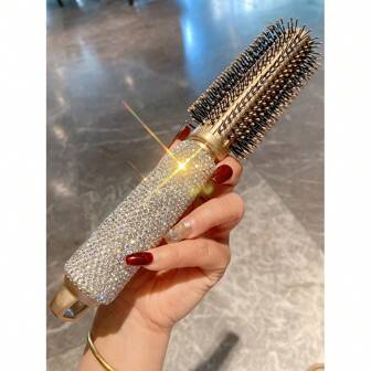 Aluminum Professional Hair Salon Curling Brush, Styling Roller Brush With Rhinestones