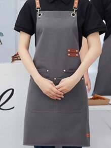 1 pieza Delantal de chef para hombres y mujeres con bolsillo, profesional para cocinar - Ajustable - Delantal de peto, resistente al agua y al aceite, usado en tiendas de leche con té, pastelerías, restaurantes de sushi, restaurantes occidentales, salones de uñas, floristerías, fruterías, cafeterías