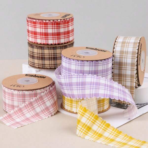 Lace Plaid Ribbon, Baking Gift Box Flower Wrapping Bow DIY Hair Accessories Apparel Decorations, Serrated Plaid Pattern Woven Tape