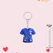 2D Flat, Adorable Dentist Uniform Keychain, Ideal Gift For Dental Professionals And Friends, Waterproof Acrylic, Designed With Blue And Green Shirts And Dental Tools, Bag Accessory, Keychain Car Accessories Bag Charm School Cute Goth Y2k
