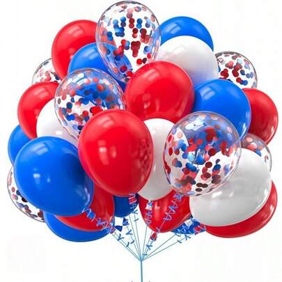 30pcs Red, Blue & White Latex Balloons, 12inch & 10inch Mixed Set, Classic Navy Color, For Back To School, Nautical Theme, Birthday Decoration, Columbus Day, Labor Day