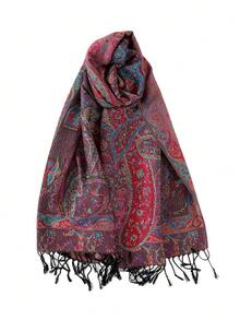 FADZOYLE 1 件奢华双面佩斯利分层提花羊绒围巾柔软大披肩和头巾罩衫纱笼头巾适合晚礼服异国风情围巾四季皆宜