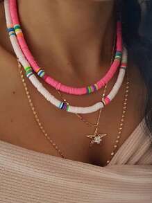 Colier colorat din argilă polimerică, colier cu pandantiv din lut moale, în stil european și american de vară, potrivit pentru activități în aer liber