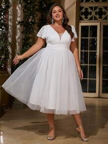 Kobiety Plus Size Tea Length Party Dress Homecoming Party Półformalne suknie balowe Wieczór panieński Gość weselny Koktajl Ukończenie szkoły Całkowicie białe Powrót do szkoły Homecoming Vintage - Biały - Zobacz 3