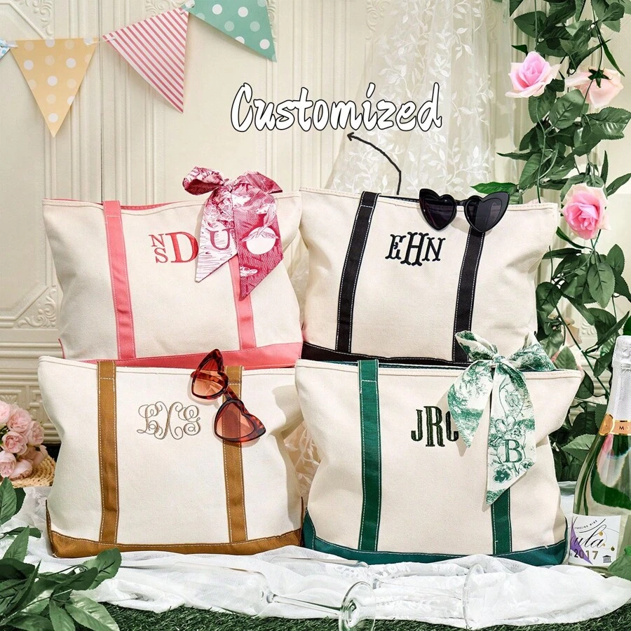 Individuelle Tragetasche aus Segeltuch, personalisierte Tragetasche, Namens-Tragetasche, Brautjungfern-Geschenktasche, Stickerei mit Initialen, individuelle Tragetasche, personalisiertes Geschenk, Allzwecktasche, großes Fassungsvermögen, vielseitig, multifunktional, bunt, süß, bezaubernd, kontrahiert, lustig, Kawaii, Y2K, minimalistisch, Pendeln, Business Lässig, Basics, individuell für High School-Schüler, Oberstufenschüler, College-Studenten, Universitätsstudenten, Erstsemester, Zweitsemester, Unterstufen