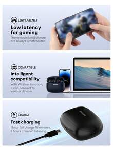 PHILIPS 飞利浦 TAT2569 蓝牙耳机,半入耳式,ANC 防噪音,HIFI 立体声高品质音频,透明模式,高清通话,带麦克风的 AI 降噪,电池寿命长,适用于智能手机、笔记本电脑、运动和游戏 - 彩色 - 查看 8