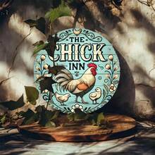 1pc "Chicken Inn" Vintage Iron Wall Art Sign - Flat Printed, Waterproof & Fade Resistant, Suitable For Living Room, Bedroom, Kitchen, Office Decor, 7.8x7.8 Inches, Random Hole Position - Multicolor - View 7
