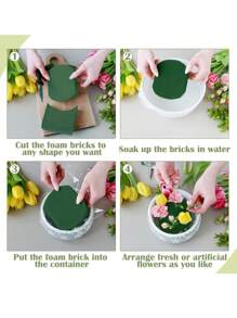 2pcs Square Or Round Floral Foam Bricks, Suitable For Fresh And Artificial Flower Arranging, Dry And Wet Flower Foam, Applicable For Wedding, Aisle Decor, Party Decoration And Florist