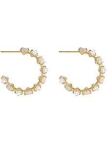 1 Pair Copper Alloy Cat Eye Stone C-Shape Hoop Earrings, Unique Design With Elegant Simplicity, Suitable For Women Who Pursue Distinctive And Quality Style, For Daily Commute, Casual Gathering, Formal Business Events, Romantic Dates To Enhance Overall Outfit And Facial Features
