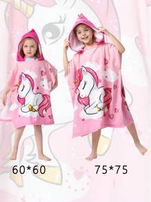 1PC Pink Mermaid Soft Microfiber Swim Cover-Ups For 3 To 10 Years Old Kids Hooded Bath Beach Poncho Towels