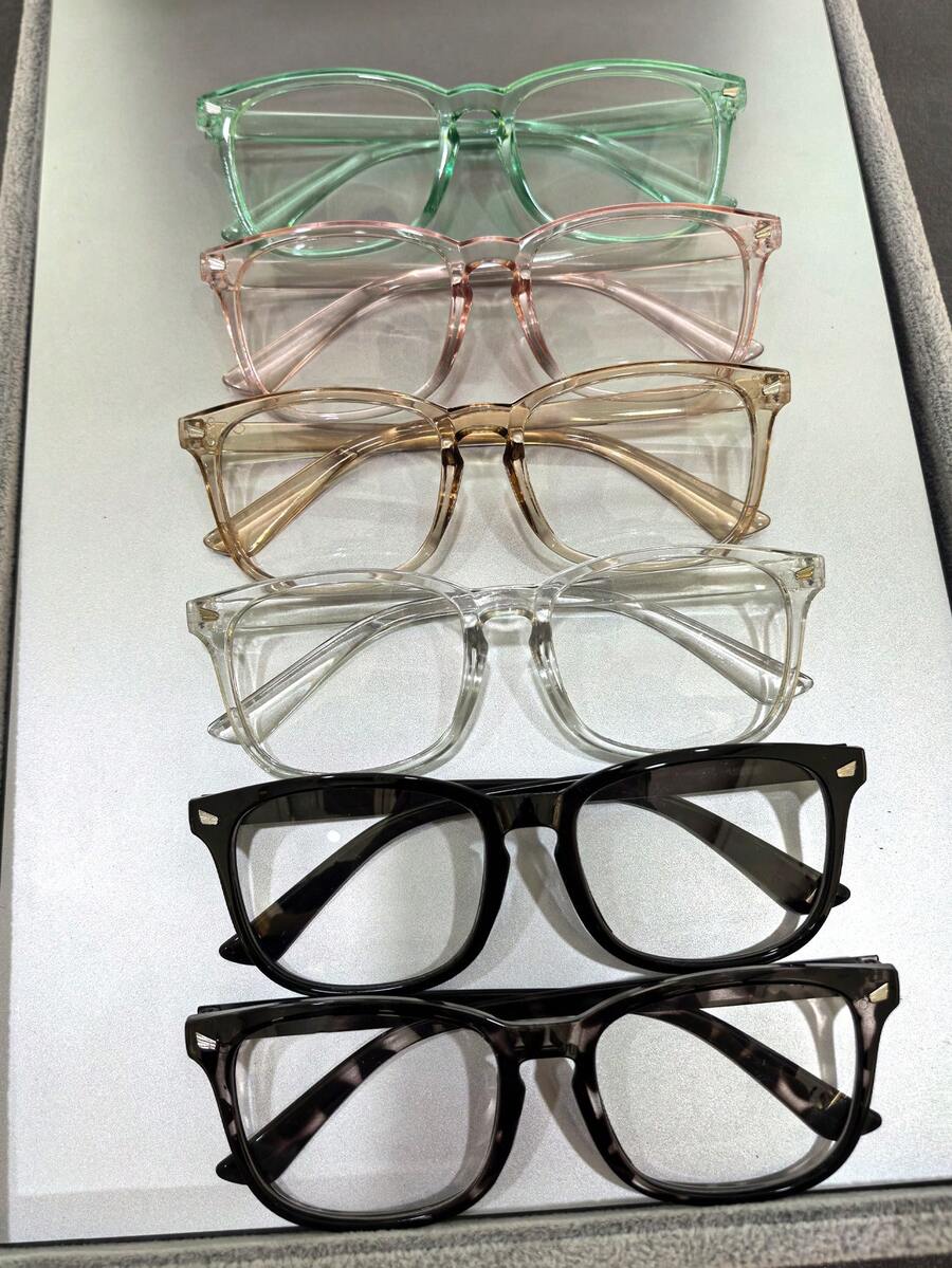 LIMOGE 1 pieza Gafas unisex, gafas retro cuadradas para computadora, lectura, juegos, TV, teléfono móvil, anti-fatiga ocular, lentes claros para protección de los ojos y accesorios de verano para playa, fiesta y festival, disponibles en múltiples colores (Gafas negras, Gafas claras, Gafas marrones, Gafas verdes, Gafas con estampado de leopardo, Gafas rosas)