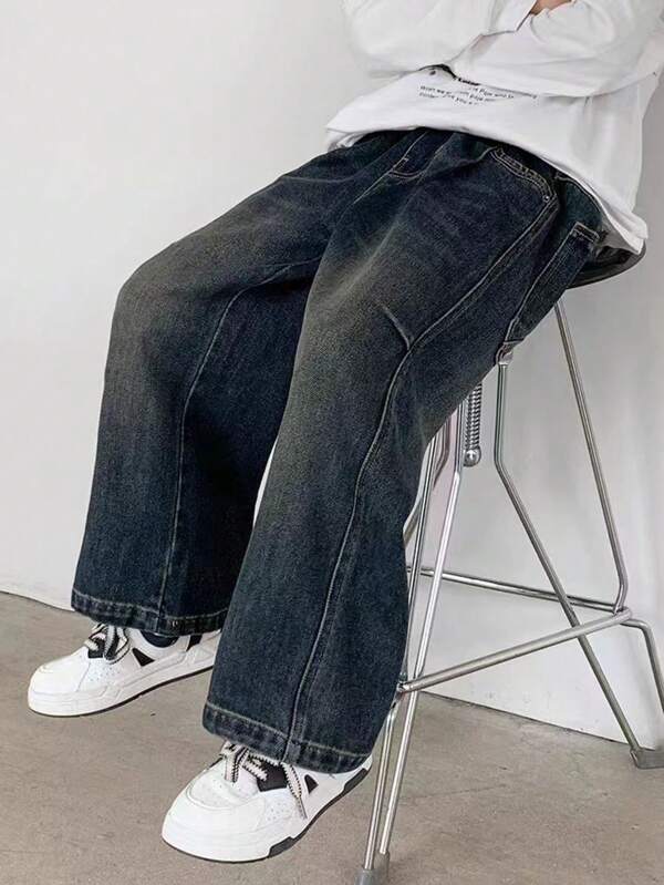 Tween Boys' Casual Loose Pockets Wide Leg Jeans