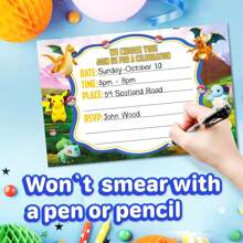 pokemon 10pcs Cartoon Pattern Party Greeting Card Invitations And Envelopes, Birthday Invitation Cards, Party Invitation Cards, Pokémon Pattern Greeting Card Invitations