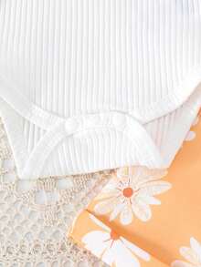 2pcs/Set Baby & Toddler Girl Cute Short Sleeve Romper + Suspender Pants Set, Lightweight For Summer - Màu vàng - Xem 5