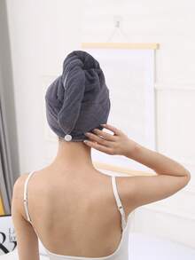 柔软吸水干发帽，纯色带滚边，柔软吸水干发帽和浴袍套装，温暖舒适，适合沐浴、游泳、浴室、泳池，四季皆宜，可用于美容院、酒店、运动、家居等场合，毛巾，护肤干发巾 - 深灰色 - 查看 4