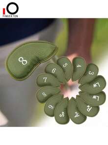 FINGER TEN 12 Pcs Golf Iron Covers Set - Synthetic Leather Golf Iron Head Covers For Clubs Fit Most Brands - Green - View 1