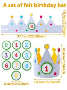 1Set Crown Shaped Birthday Decorative Hat,Felt Adjustable Crown Birthday Hat With Number 0-9 Including Five Styles,Birthday Party Decoration,Photo Props Decor,DIY Decorative Hat,1st Birthday Party Accessory,Dress Up Headwear,Babyshower,Gender Reveal Party Decor,Party Favors,Holiday Party Supplies