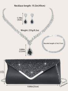 4 Luxury Wedding Bridal Evening Dress Handbag Set, With Sparkling Rhinestone Necklace Bracelet Earrings Women's Jewelry Set, Suitable For Parties, Weddings, Proms, Dinners/Banquets, Matching With Wedding Dresses, Formal Dresses, Prom Dresses, Birthday Dresses, Party Dresses