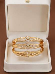 1/3 PiecesFashionable Classic Shiny Geometric Line Cubic Zirconia Decoration Gold Women Bracelets With A Diameter Of 60mm That Can Be Opened, Suitable For Women's Daily Wear, Excluding Box