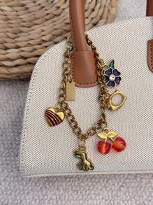HXXOOS 1 Peça Pingente de Bolsa Vintage de Metal Multi-Pingente - Decoração de Corrente com Dinossauro Fofo, Cereja, Flor, Coração para Bolsas e Mochilas Femininas, Pingente de Bolsa Estilo INS, Presente para Namorada, Adequado para Looks Diários