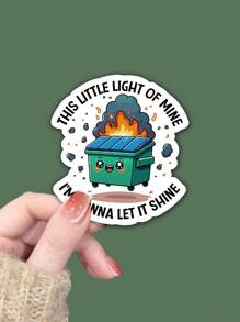 "This Little Light Of Mine, I'm Gonna Let It Shine" Humorous Sticker. The Cartoon Pattern Of Burning Trash Cans Decorate Your Laptop, Water Bottle, Journal, Skins, Guitars, Helmets, Office Supplies, School, Skateboards, Luggage, Water Bottle, And Other Funny Vinyl Record Waterproof Decal,School Supplies,Back To School