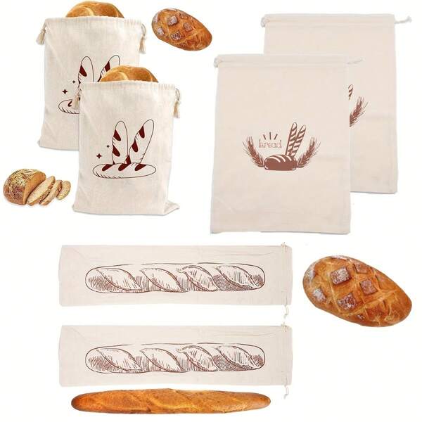 1 pièce Sac à pain en lin réutilisable, sac de rangement rectangulaire sécuritaire pour les aliments, convenant pour le pain fait maison, sac de conservation non blanchi