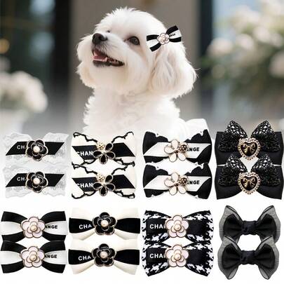 10pcs Random Color Camellia Pet Hair Clips, Classic Elegant Design, Suitable For Cats And Dogs, Princess Accessories