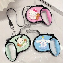 Sanrio 1pc Hello Kitty Retractable Dog Leash - 10ft Auto-Walk Rope With Cute Cartoon Design (Pink, Green, Blue), Suitable For Medium And Small Dogs, Pet Lead (Character Head Needs To Be Pasted Yourself, Accessories Will Be Provided)