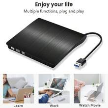 A Black External Disc Drive, 8-In-1 USB3.0 Ultra-Thin Portable, USB3.0+Type-C External Mobile DVD Burner HD Player, Portable CD/VCD/DVD Player, Plug-In Expandable Burner For Burning, Reading And Playing On Laptops And PCS. Supports Windows/Linux