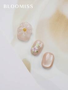 10 Pieces Of Handcrafted Press On Nails Short , Pink Nails , Gentle Flowers , Summer Nails,Reusable Fake Nails Nail Supplies Nails