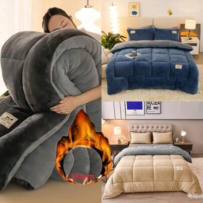 1 pièce Couette de style traditionnel toutes saisons, couette matelassée en velours de soie de lait d'un poids moyen, douce et confortable avec rembourrage en polyester, lavable en machine, convient pour la chambre, le camping en plein air, le dortoir et la décoration d'hôtel, accessoire essentiel de chambre à coucher pour l'automne/l'hiver