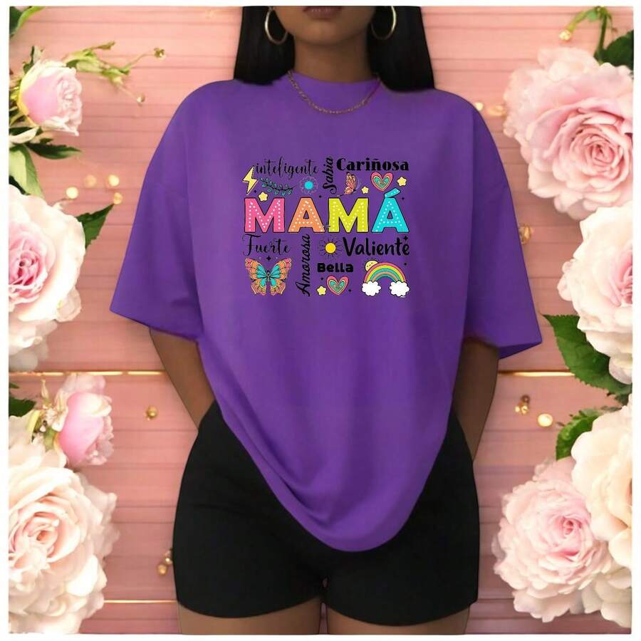 Playera Blusa Mujer Mama con Frases de Cariño  Ropa Casual y Emotiva para Regalo del Día de la Madre - Morado - Ver 1