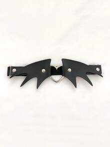 1pc Solid Color PU Leather [Limited Edition Devil Wings Leg Garter], Sweet & Spicy Dark Heart Leg Harness, Adjustable Gothic Punk Y2K Couple Accessory, Leg Decor - Black - View 12