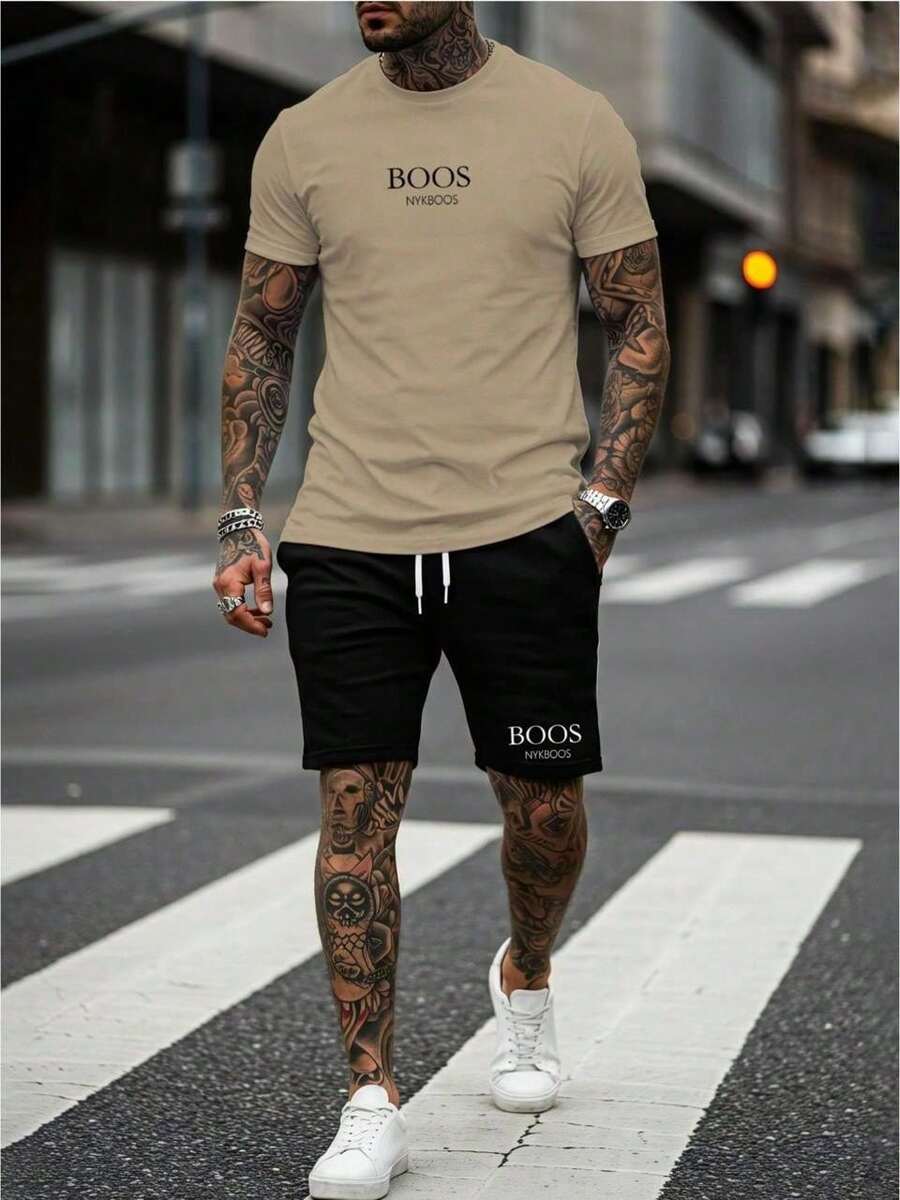 Men's Boos T-Shirt Set Bermuda Tactel With Pocket Casual  Kit - 米色 - 查看 1