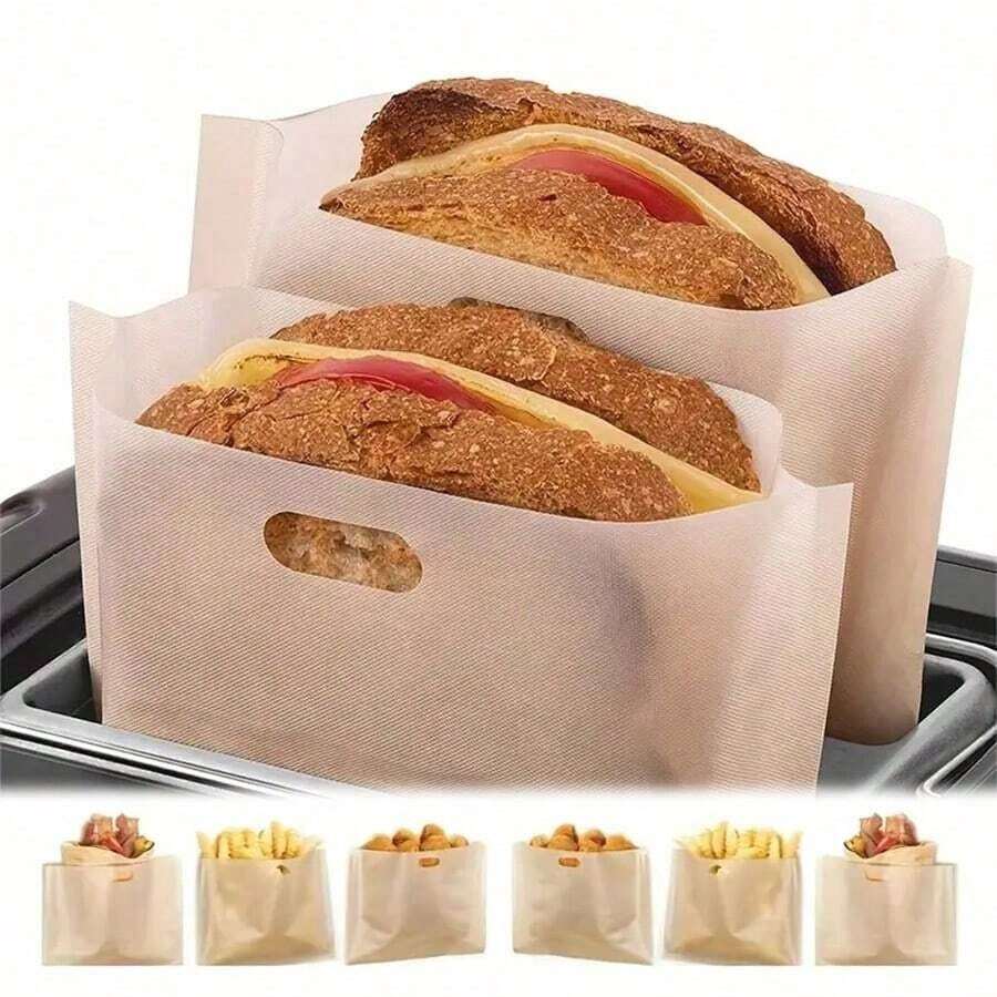 2/5 包不粘可重复使用烤面包袋 - 耐热，适用于烤奶酪、披萨、帕尼尼和蒜蓉面包 | 微波炉、烤箱和烤架 | 三明治和零食烹饪袋 - 彩色 - 查看 1