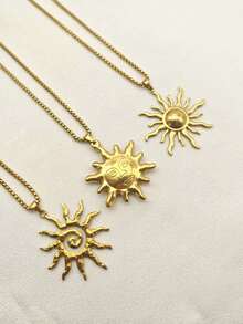 قلادة معلق الشمس من الصلب عديم الصدأ بلون ذهبي على الطراز البوهيمي قطعة واحدة - قلادة الشمس - مشاهدة 4