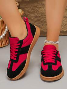 时尚女士平底休闲鞋、派对鞋、女鞋、轻便跑步鞋 - 黑紅 - 查看 6