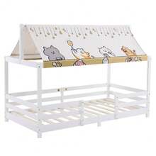 Canopy Roof Design White Painted Pine Children's Bed - Wood Color - View 5