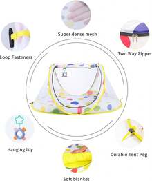 Lettino da viaggio pieghevole Pop Up portatile peso ultraleggero Baby Beach Tent Lettino per neonati zanzariera da viaggio letto includono coperta prevenire la penetrazione di urina Peach Skin Velvet 111 * 68,5 * 49cm