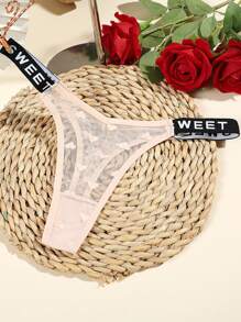 6pcs/Set Sexy Women Mesh Thong Panties, Low Waist English Letters Fashion Seamless Comfortable Underwear