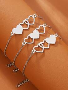 3 Stücke/Set Armband-Set aus Edelstahl in Herzform, ideal als Muttertagsgeschenk oder für den täglichen Gebrauch von Frauen