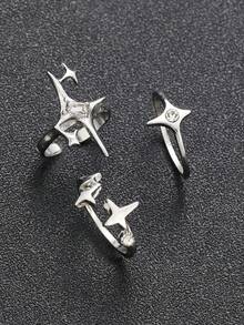 1pc/3pcs/4pcs Fashionable Y2K Retro Minimalist Starry Rhinestone Unisex Asymmetrical Couple Rings Set, Gift For Holiday Party, Vacation, Date, Everyday Wear