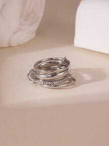 1 Pc Fashion Criss-Cross Ring With Tiny Cubic Zirconia, 18k Gold Plating Stainless Steel, Suitable For Daily Wear For Women - Multicolor - View 8